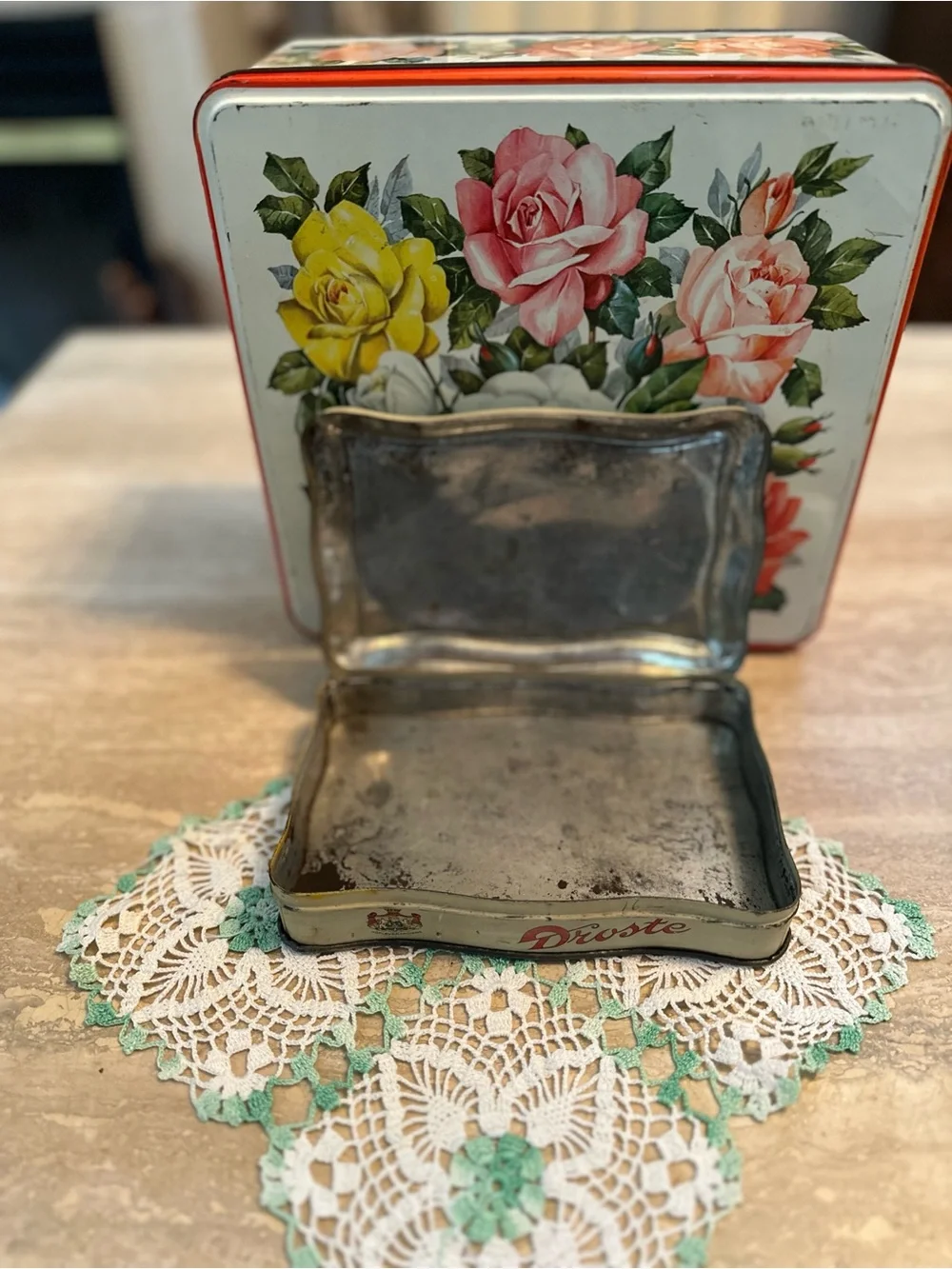 Vintage Floral Chocolate Tins  Set of 2 - Rose Motif, White & Red